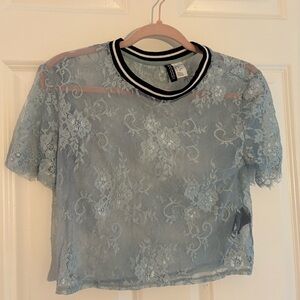 Divided H&M Sheer Lace Teal Top